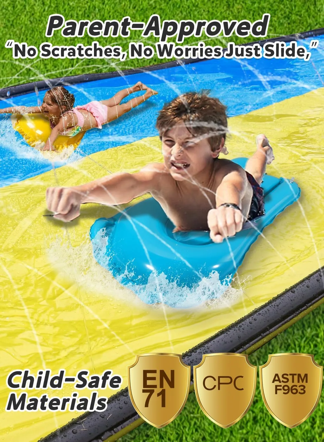 Slip and Water Slip,Water Slide for Kids Backyard 22ft*2 Lane Color-Block,Surrounding Sprinkler Summer Toys for Kids Outdoor with 2 Bodyboards