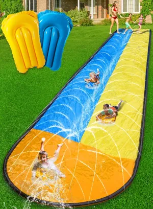 Slip and Water Slip,Water Slide for Kids Backyard 22ft*2 Lane Color-Block,Surrounding Sprinkler Summer Toys for Kids Outdoor with 2 Bodyboards