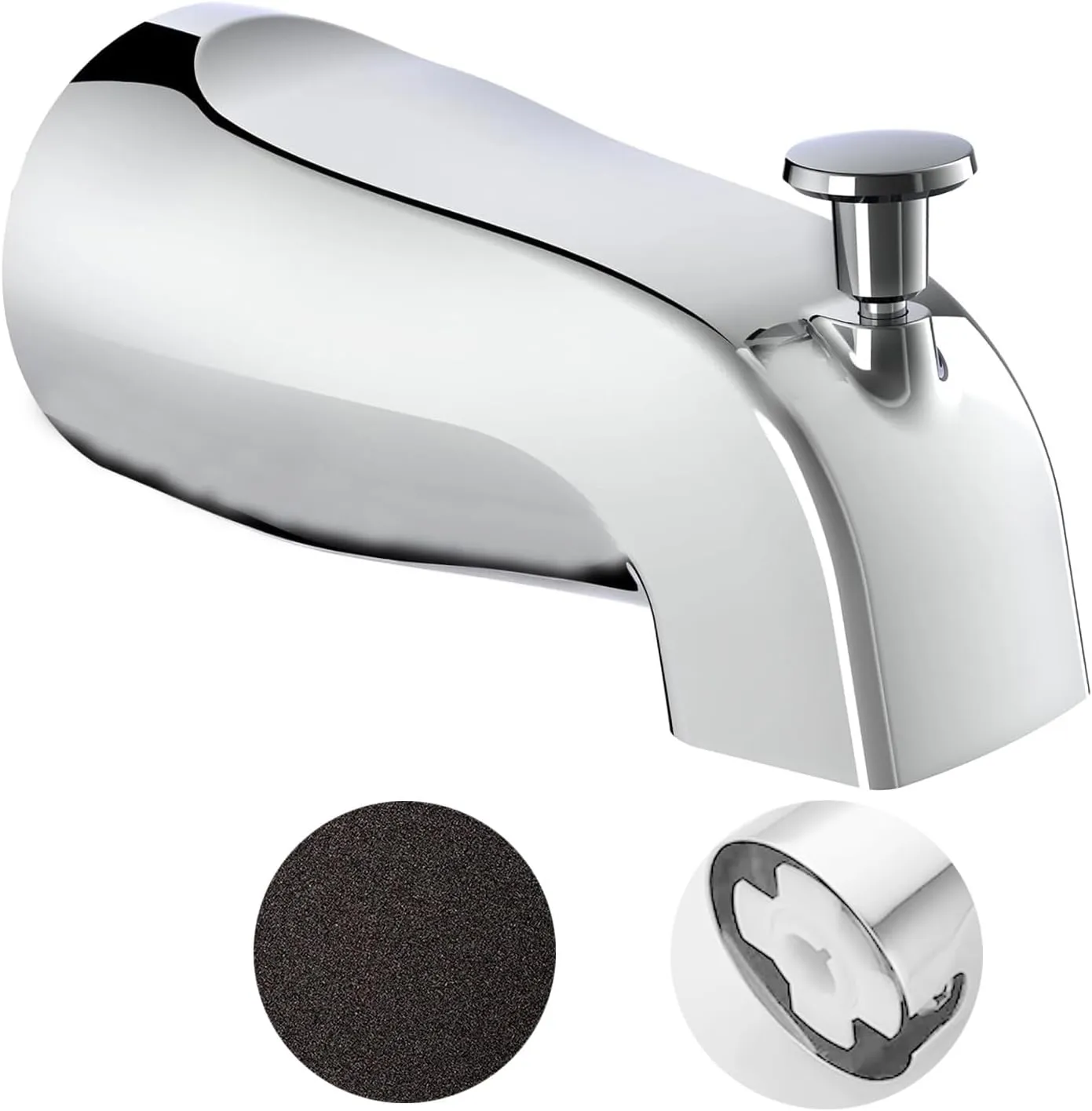 Slip on Tub Spout with Diverter, Metal Bathtub Faucet Chrome, Bathroom Push On Tub Spigot, Fits 1/2" Copper Pipe(5/8" OD), Hex Wrench and Sandpaper Included