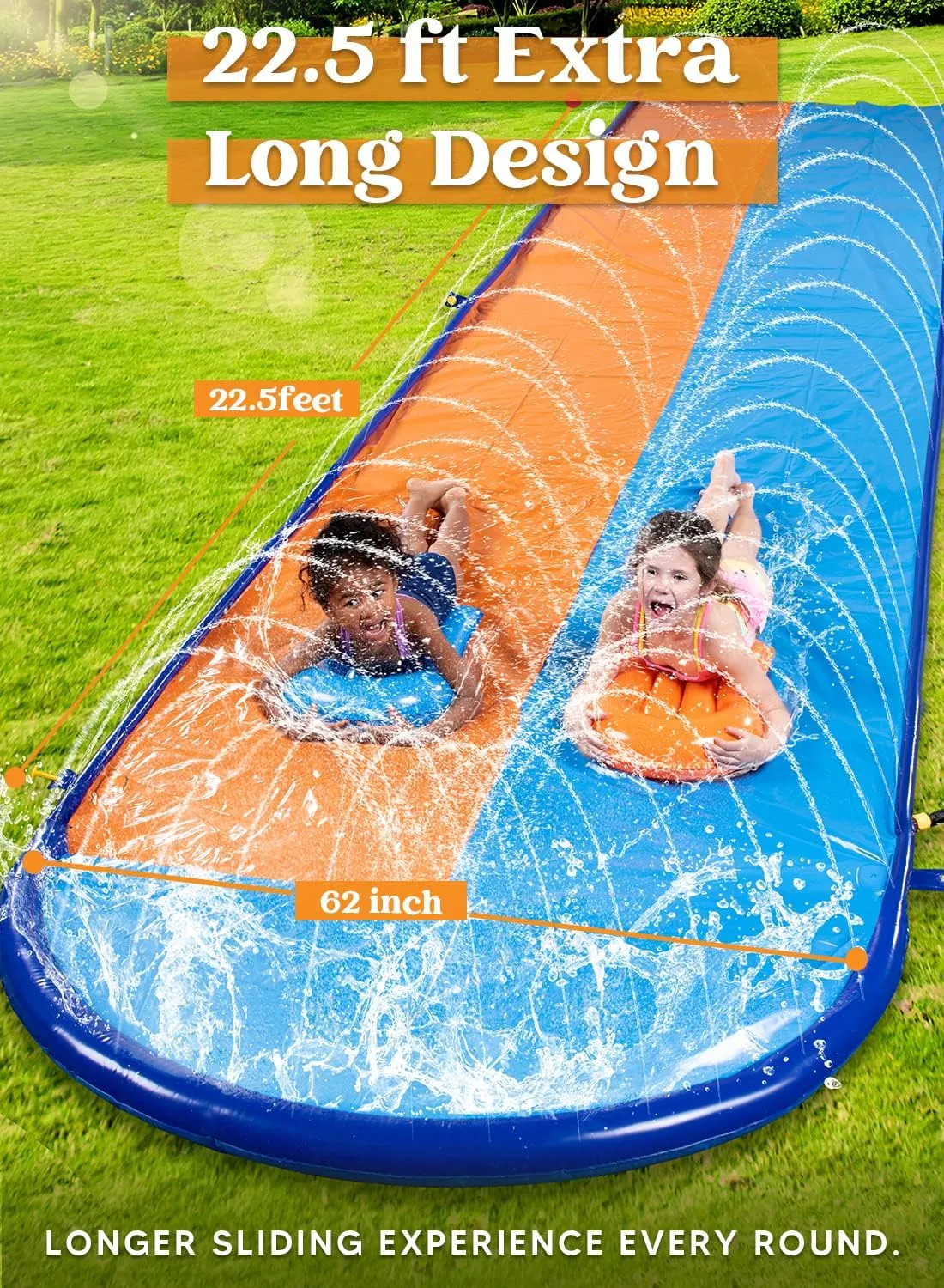 Sloosh 22.5FT Double Water Slides, Heavy Duty Lawn Slip and Slide with Sprinkler and 2 Inflatable Boards Backyard Yard Lawn Summer Outdoor Water Toy for Kids Adults