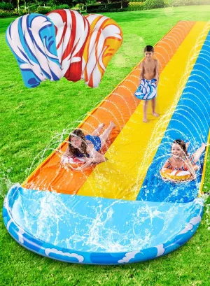 Sloosh 22.5ft x 84in Waves Triple Lawn Water Slide,Heavy Duty Lawn Water s with 3 Body Boards and Slip Sprinkler for Kids Adults Backyard Summer Outdoor