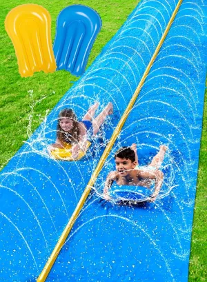 Sloosh Huge Water Slide, 30ft x 6ft Heavy Duty Lawn Water Slip and Slide with Built-in Sprinkler and 2 Slip Inflatable Boards for Kids Adults Party Summer Yard Lawn Outdoor Play Activities