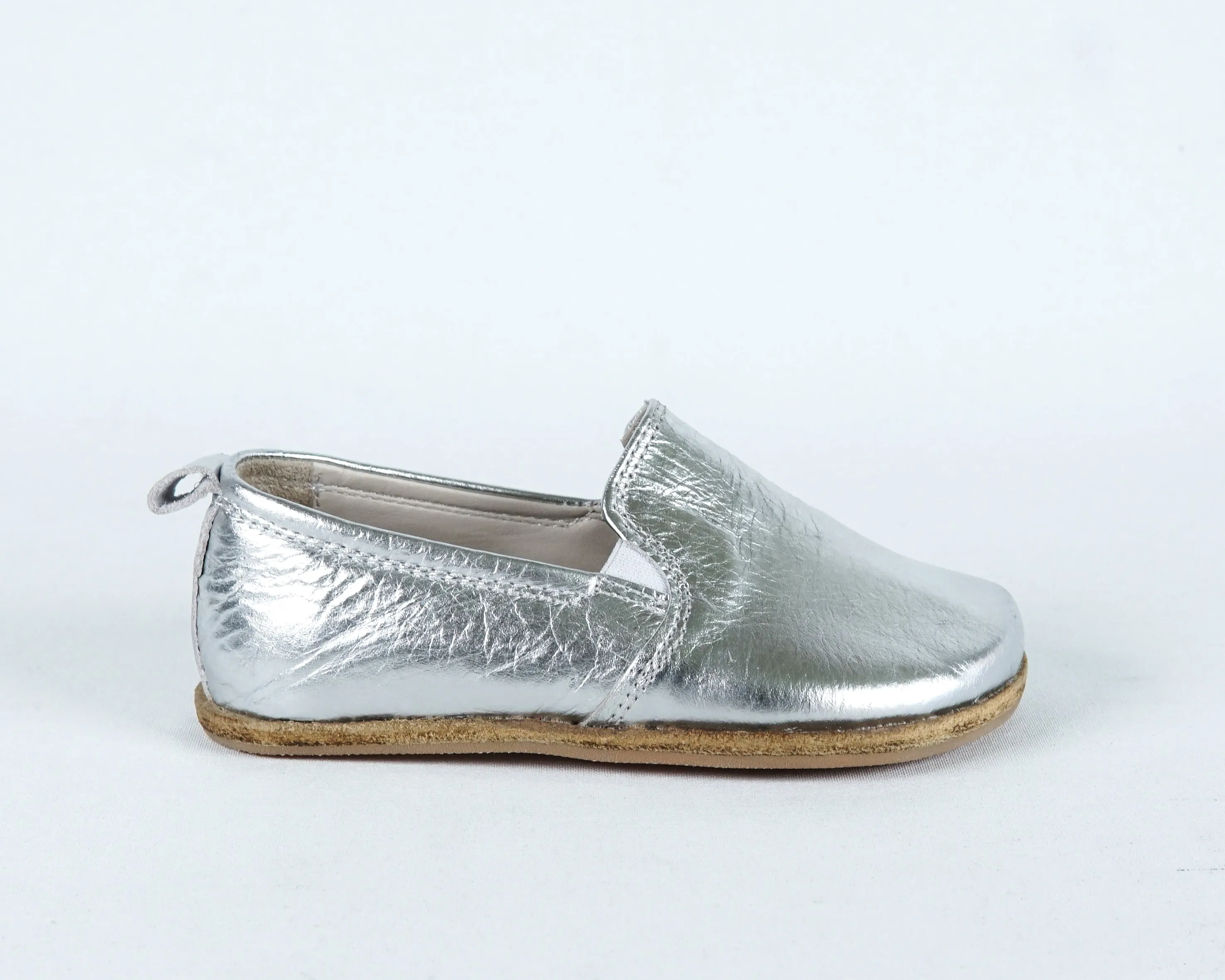 Sılver Kids Slip-On Wide Barefoot Shoes Smooth Leather Handmade Leather & Rubber Sole