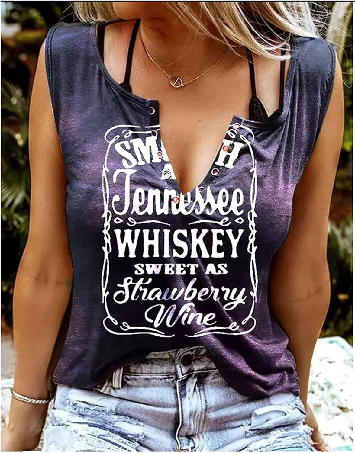 Smooth As Tennessee Whiskey Sweet As Strawberry Wine Tank Top Women Retro Country Music Sexy V Neck Sleeveless Shirt