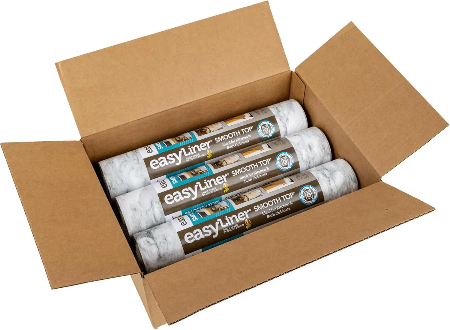 Smooth Top EasyLiner for Cabinets & Drawers - Easy to Install & Cut to Fit - Shelf Paper & Drawer Liner Non Adhesive - Non Slip Shelf Liner - 12 Inch Width - 60 Total Feet - Gray Marble