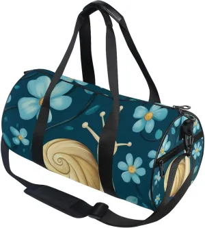Snail and Light Blue Flowers Gym Duffle Bag Women Men Sports Fitness Bag for Workout Travel Gymnastics Dance Ballet