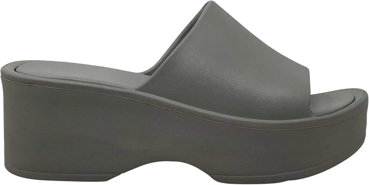SOBEYO Women's One Band Slide Wedge Platform Sandals Slip-On Flip Flops EVA Soft Light-Weight Sole