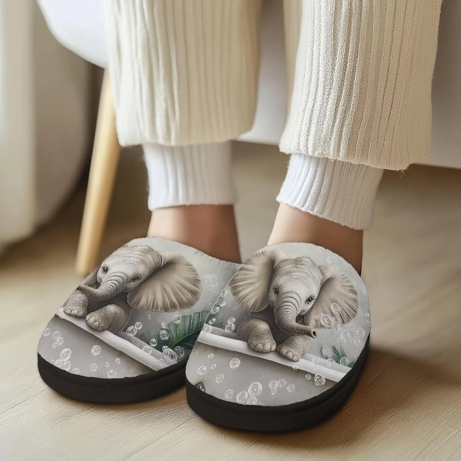 Soft Cotton Slippers for Women Girls Anti-Skid Sole Flannel Plush Fuzzy Slip On House Slippers Indoor Outdoor Shoes Size 4-12