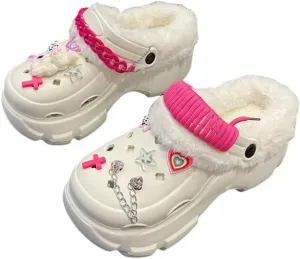 Solid Color Thermal Lined Clogs, Slip On Soft Sole Platform Non-Slip Fuzzy Shoes, Winter Plush Closed Toe Shoes