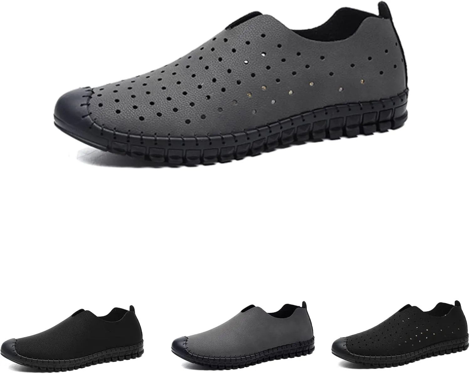 SOLPNOW Men's Hollowed Out Hand-Stitched Loafers,Slip On Breathable Comfortable Soft Bottom Non-Slip Waterproof Flat Casual Hiking Driving Shoes