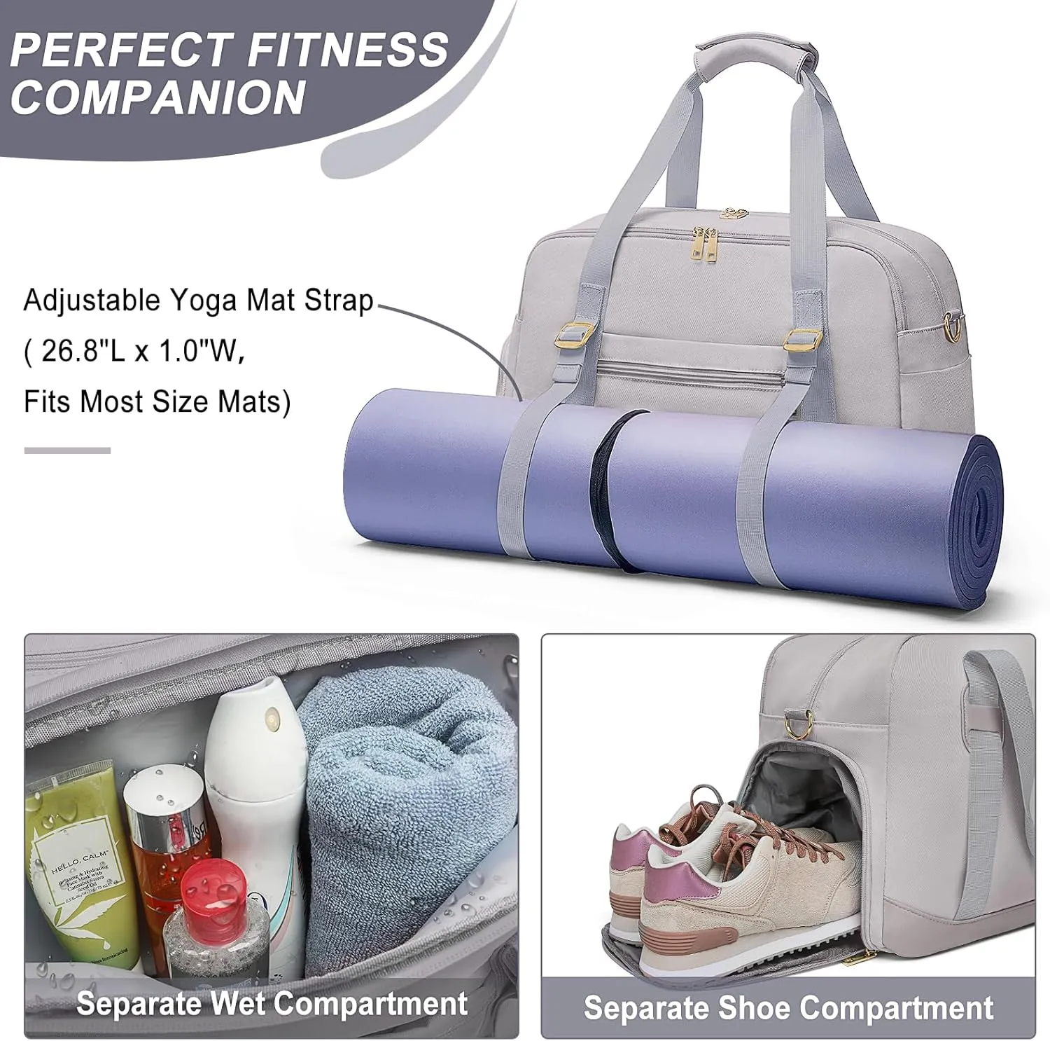 Sports Gym Bag for Women, Travel Duffle Bag with Shoe Compartment & Wet Pocket, Fitness Yoga Bag Weekender Overnight Bag Small