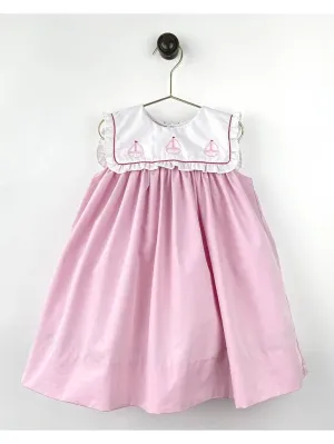 Square Collar Dress with Sailboat Embroidery