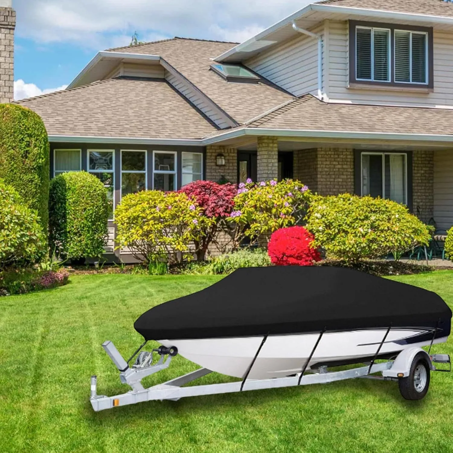 Square Fishing Boat Cover Rain - Heavy Duty Waterproof Cover, Sun Protection Tarp | Durable Oxford Cloth Boat Cover with Storage Bag for V Hull, Tri Hull, and Runabout Fishing Vessels