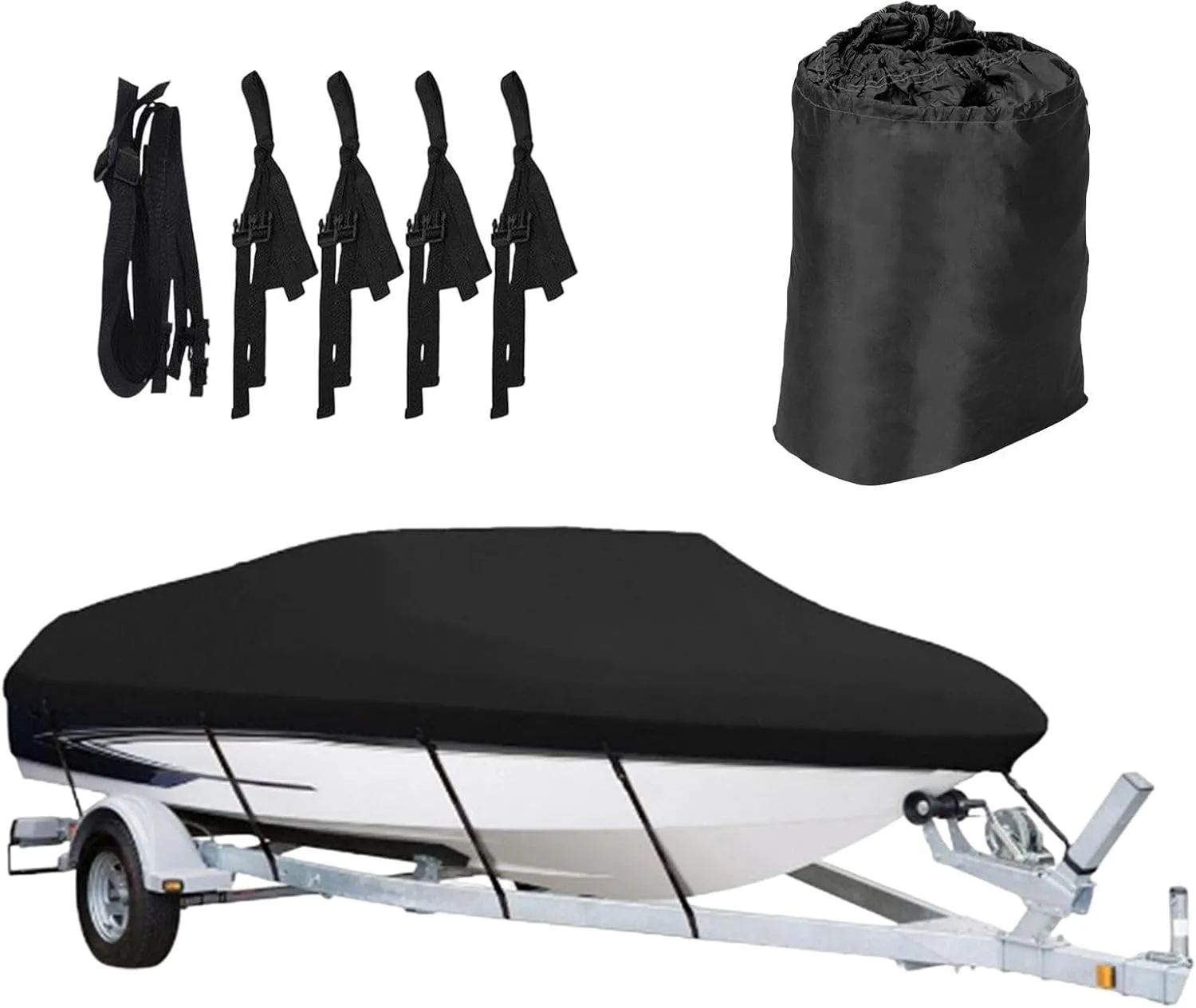 Square Fishing Boat Cover Rain - Heavy Duty Waterproof Cover, Sun Protection Tarp | Durable Oxford Cloth Boat Cover with Storage Bag for V Hull, Tri Hull, and Runabout Fishing Vessels