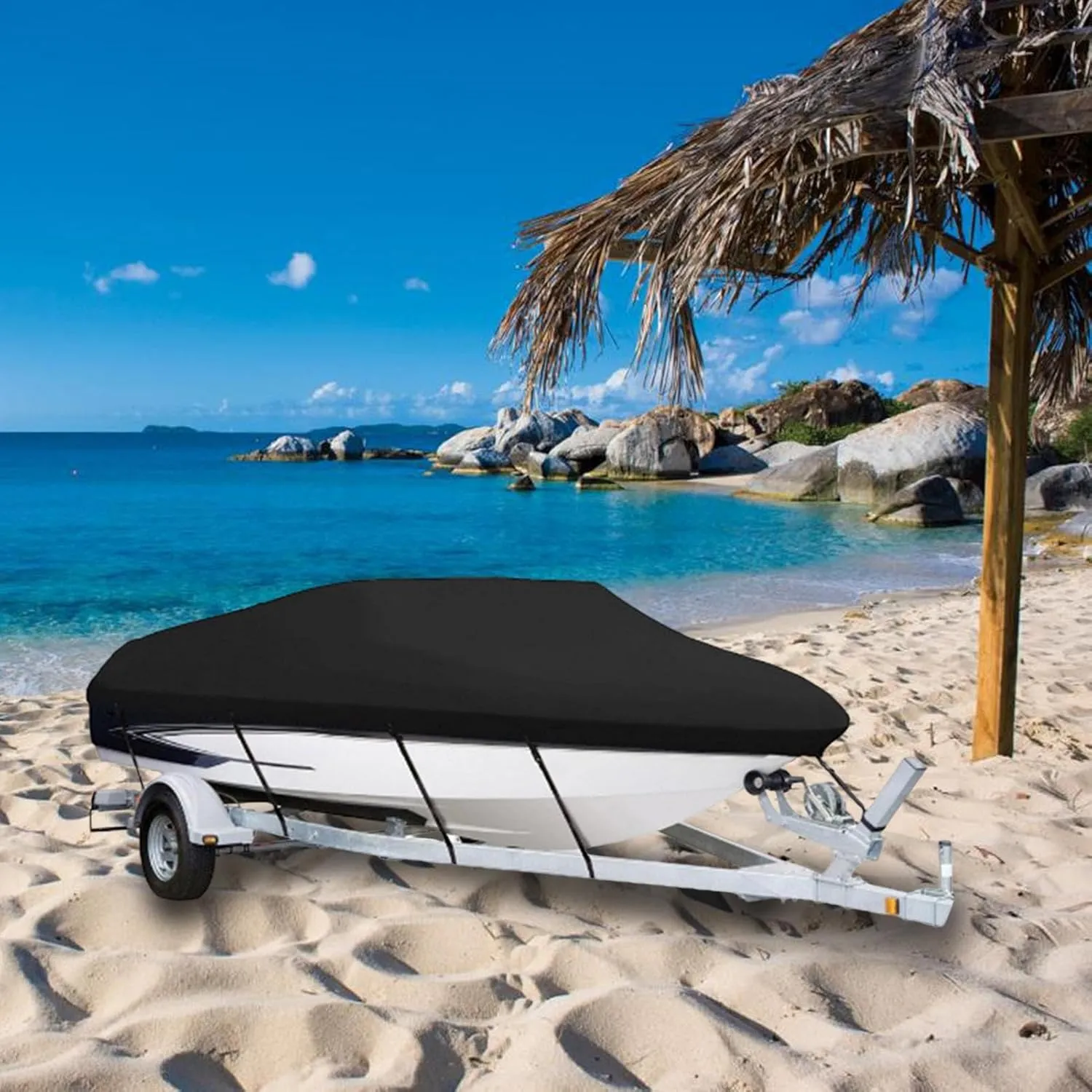Square Fishing Boat Cover Rain - Heavy Duty Waterproof Cover, Sun Protection Tarp | Durable Oxford Cloth Boat Cover with Storage Bag for V Hull, Tri Hull, and Runabout Fishing Vessels