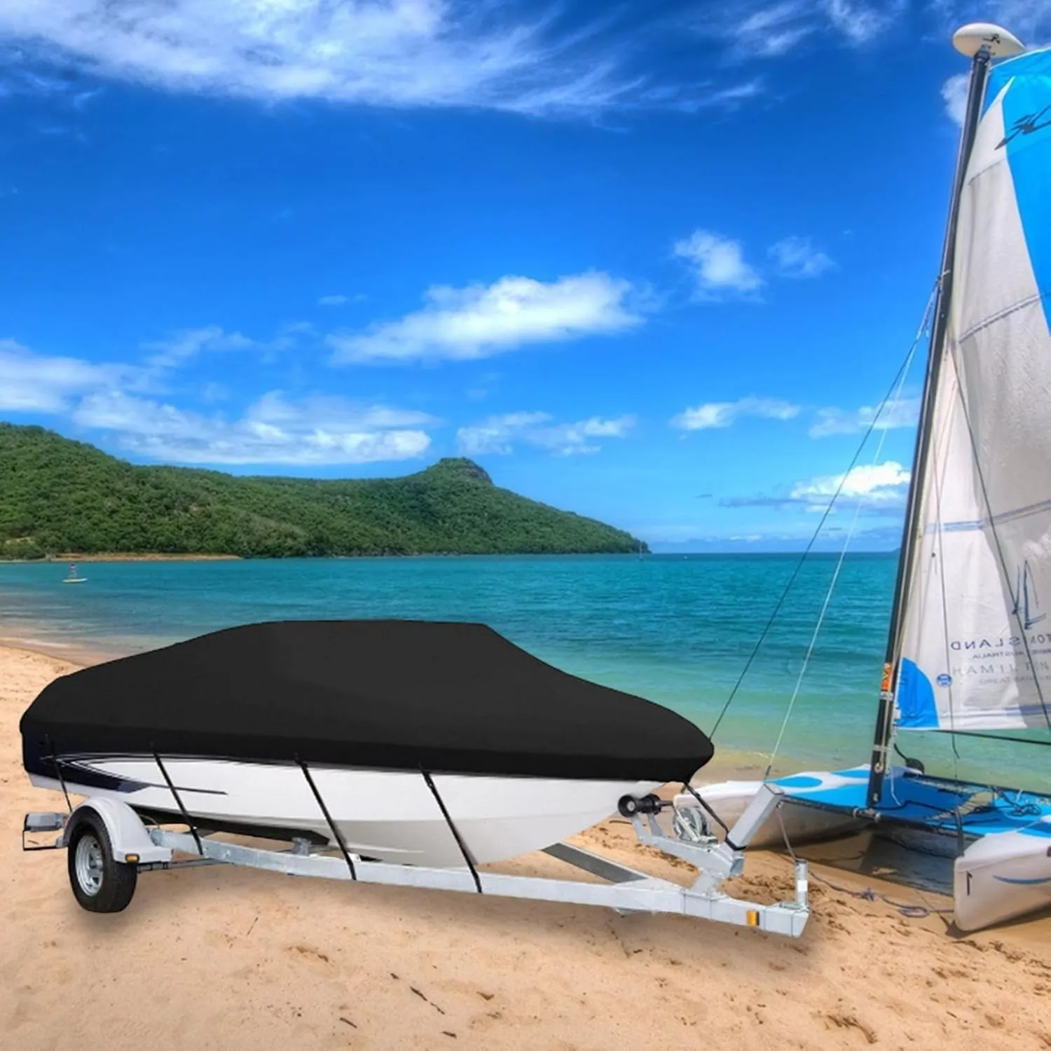 Square Fishing Boat Cover Rain - Heavy Duty Waterproof Cover, Sun Protection Tarp | Durable Oxford Cloth Boat Cover with Storage Bag for V Hull, Tri Hull, and Runabout Fishing Vessels