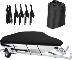 Square Fishing Boat Cover Rain - Heavy Duty Waterproof Cover, Sun Protection Tarp | Durable Oxford Cloth Boat Cover with Storage Bag for V Hull, Tri Hull, and Runabout Fishing Vessels