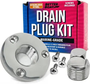 Stainless Steel Boat Drain Plug Kit, 1/2" Threaded Transom Plug, Marine-Grade Garboard Thru-Hull Drain Plug