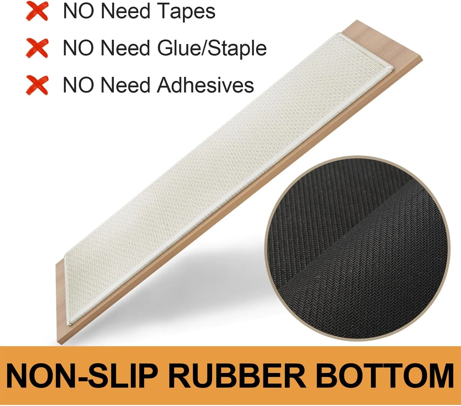 Stair Treads Carpet for Wooden Steps with Non Slip Rubber Backing, 100% Polyester Soft Stairs Resistant Indoor Skid Runner Safety Rugs for Kids Elders and Pets (7, Cream, 30" * 8")