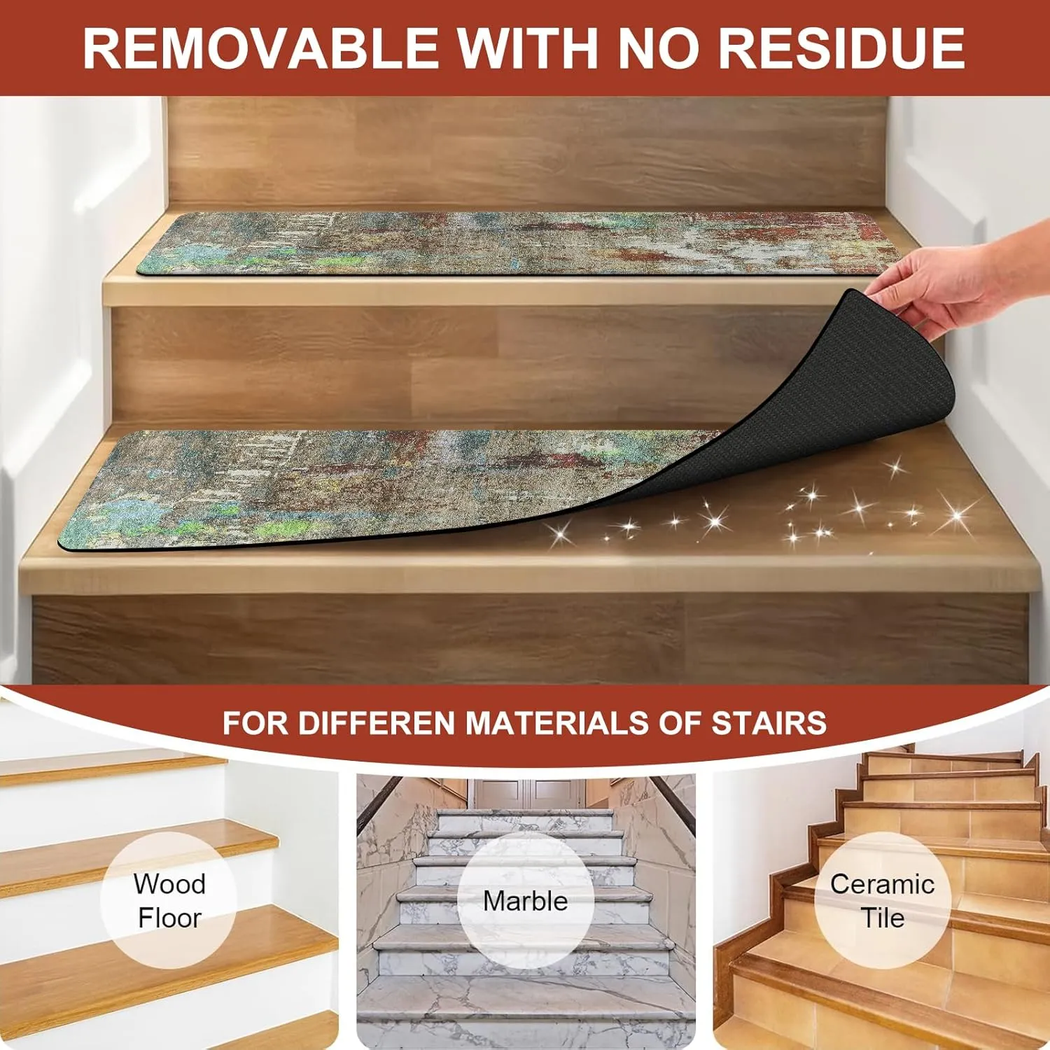 Stair Treads Non Slip 15PCS 8"x30" Stair Runner, Rubber Backing Stair Carpet Treads Washable Reusable Stair Treads for Wooden Steps, Indoor Safety Staircase Step Treads for Kids Elders Dogs
