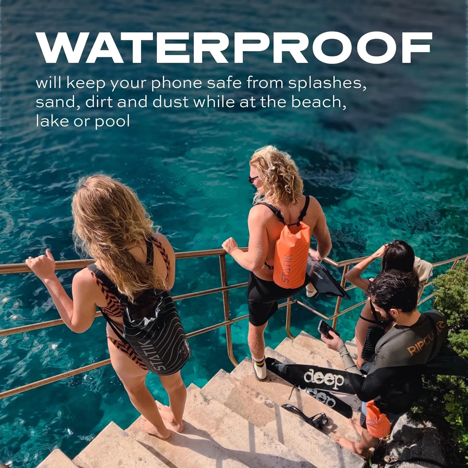 Statik MarCase Waterproof Dry Bag 10L - Roll Top Waterproof Bag, Clear Window for IDs, Light Reflective Outer Pattern, Durable Boating & Kayak Accessories for Fishing, Camping, Swimming (Orange)