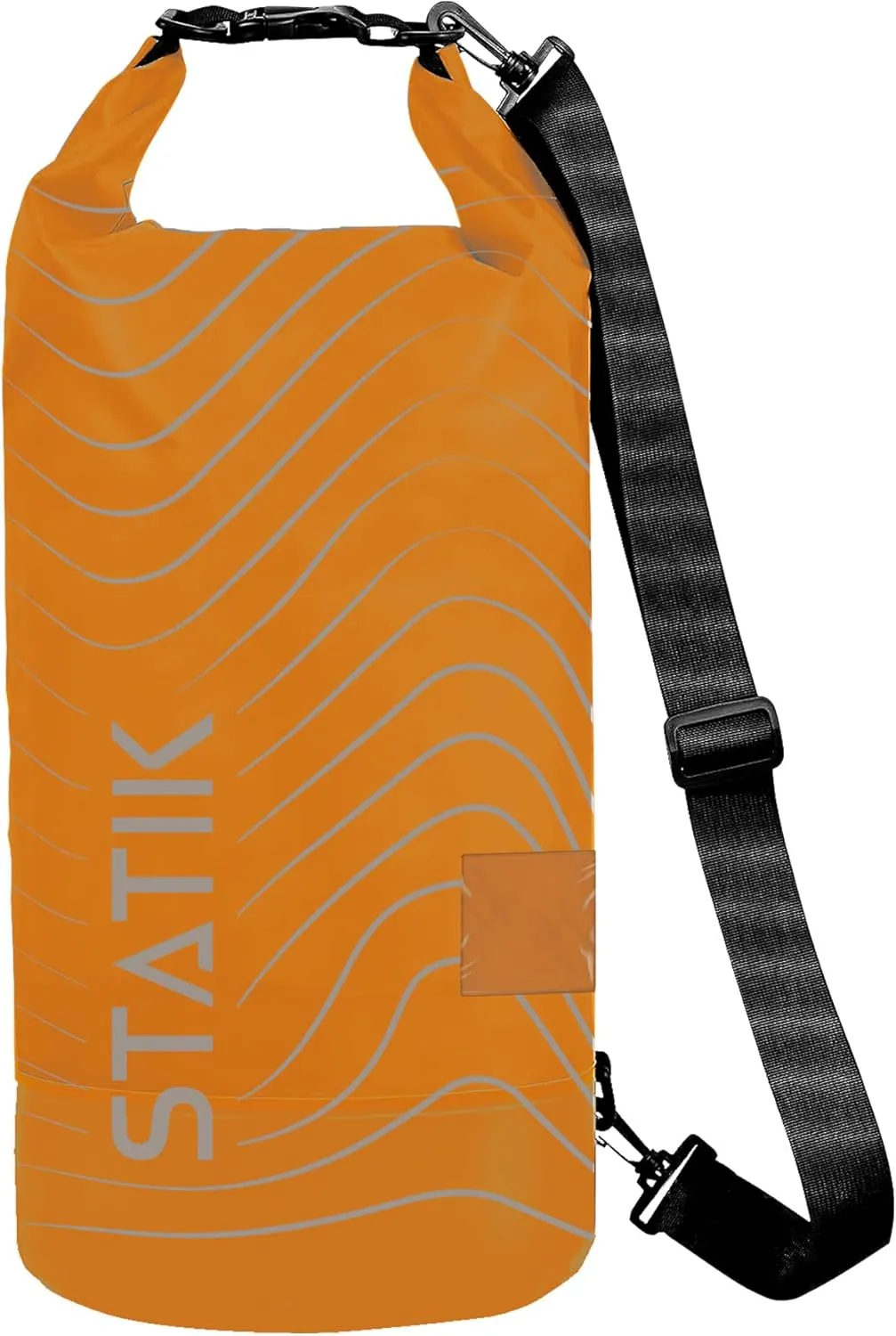 Statik MarCase Waterproof Dry Bag 10L - Roll Top Waterproof Bag, Clear Window for IDs, Light Reflective Outer Pattern, Durable Boating & Kayak Accessories for Fishing, Camping, Swimming (Orange)