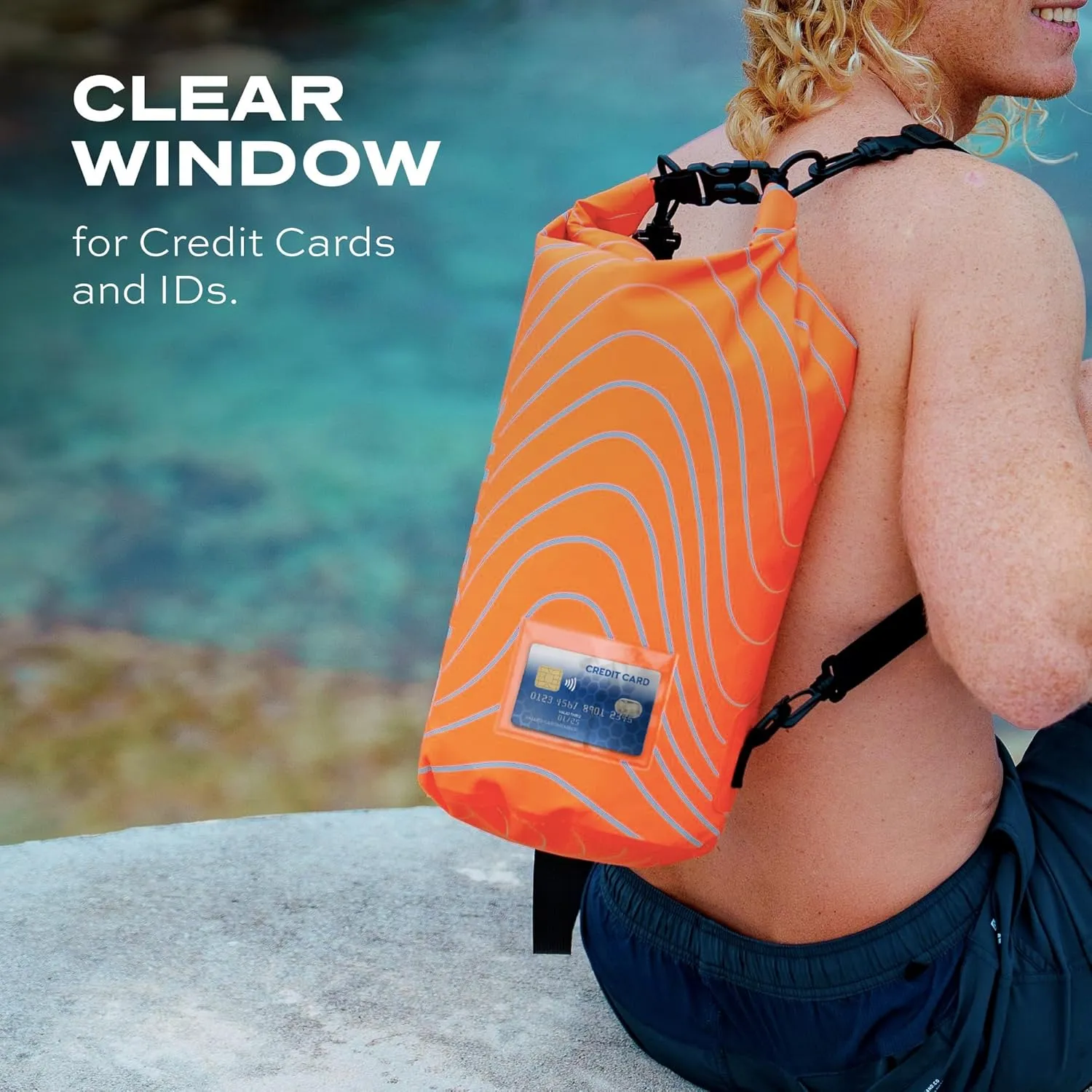 Statik MarCase Waterproof Dry Bag 10L - Roll Top Waterproof Bag, Clear Window for IDs, Light Reflective Outer Pattern, Durable Boating & Kayak Accessories for Fishing, Camping, Swimming (Orange)