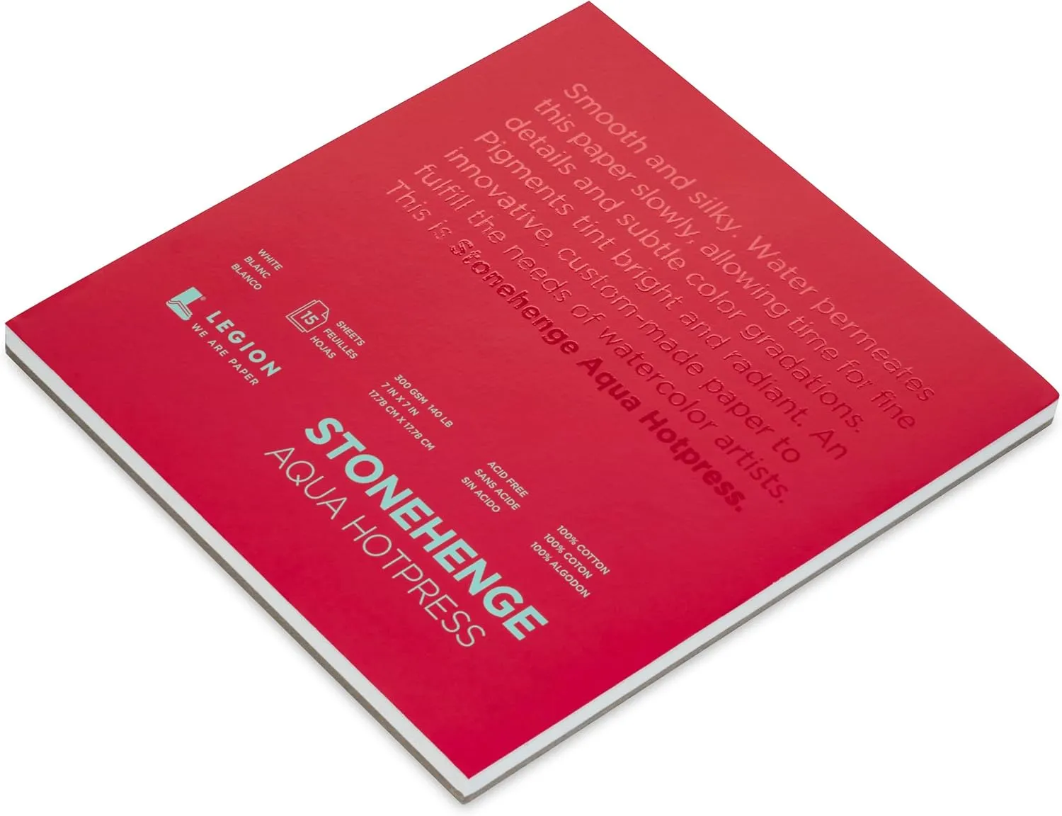 Stonehenge Aqua White Medium Weight Block, 140lb, Hotpress, 7 x 7 Inches, 15 Sheets for Wet and Dry Media