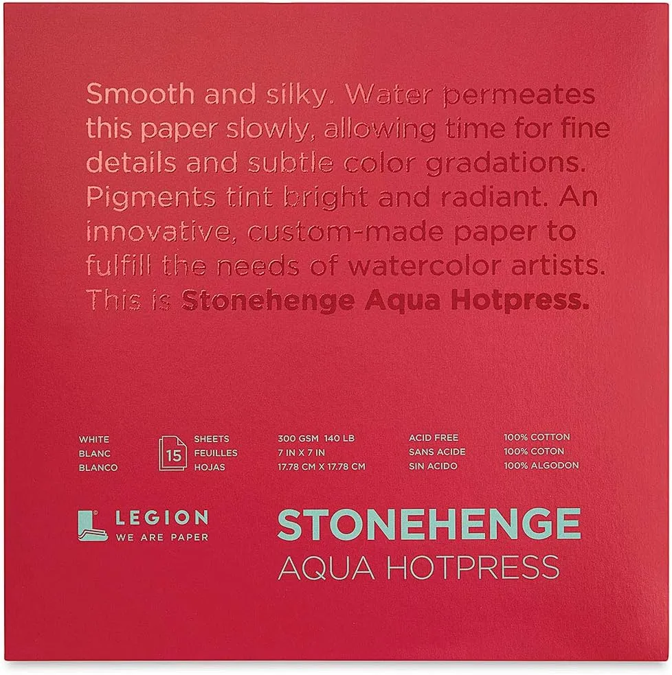 Stonehenge Aqua White Medium Weight Block, 140lb, Hotpress, 7 x 7 Inches, 15 Sheets for Wet and Dry Media
