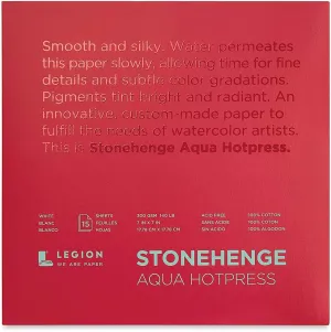 Stonehenge Aqua White Medium Weight Block, 140lb, Hotpress, 7 x 7 Inches, 15 Sheets for Wet and Dry Media