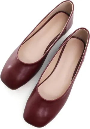 Stunner Women's Comfortable Slip On Ballet Shoes Square Toe Dress Flats Soft Walking Flats