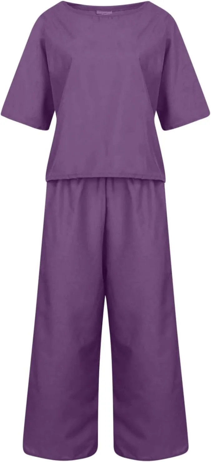 Summer 2 Piece Sets For Women 2024 Casual Loose Tops & Wide Leg Pants Matching Lounge Set Linen Beach Vacation Outfits