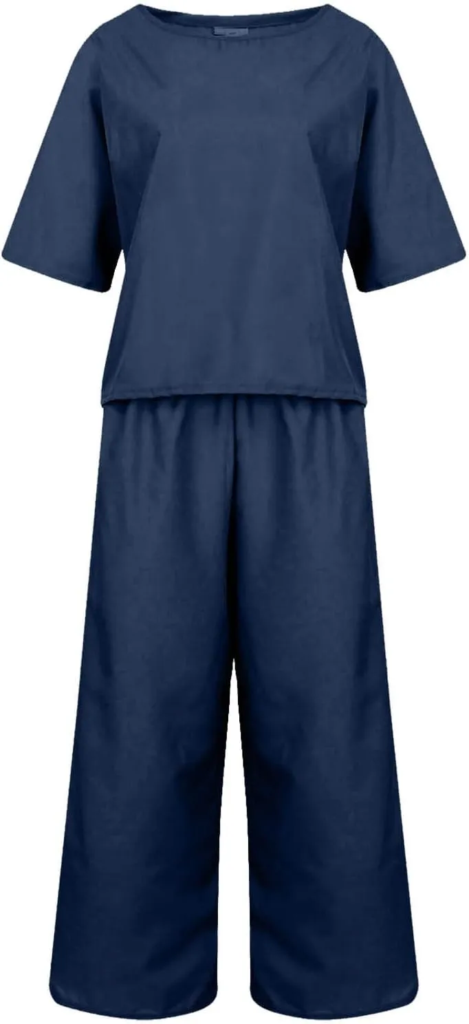 Summer 2 Piece Sets For Women 2024 Casual Loose Tops & Wide Leg Pants Matching Lounge Set Linen Beach Vacation Outfits