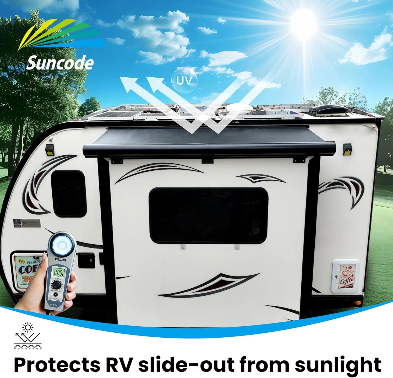 Suncode Full Cover Shell Slide Topper Awning Black Modular Designed RV Slide Out Awning Slide Out Protection for RVs,Travel Trailers,5th Wheels,and Motorhomes 12'6"(12'1"Fabric)