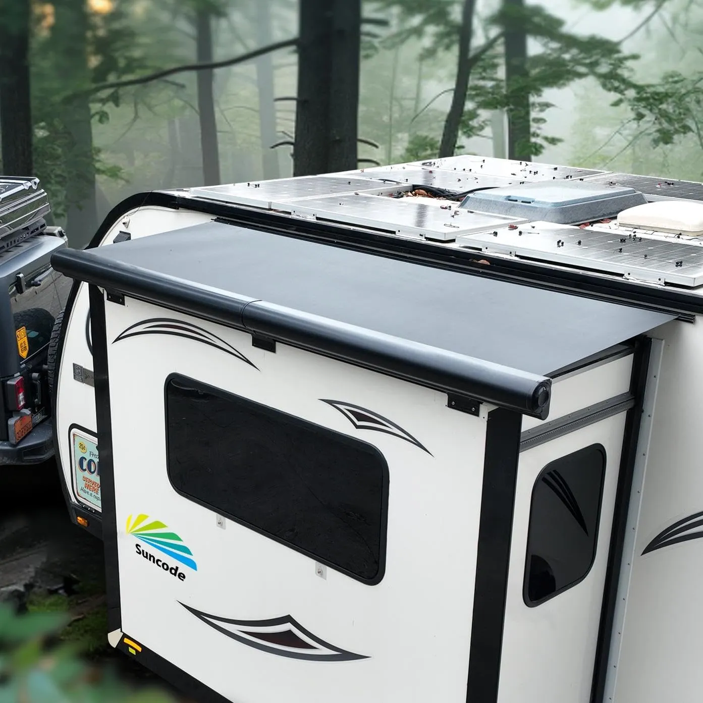 Suncode Full Cover Shell Slide Topper Awning Black Modular Designed RV Slide Out Awning Slide Out Protection for RVs,Travel Trailers,5th Wheels,and Motorhomes 12'6"(12'1"Fabric)