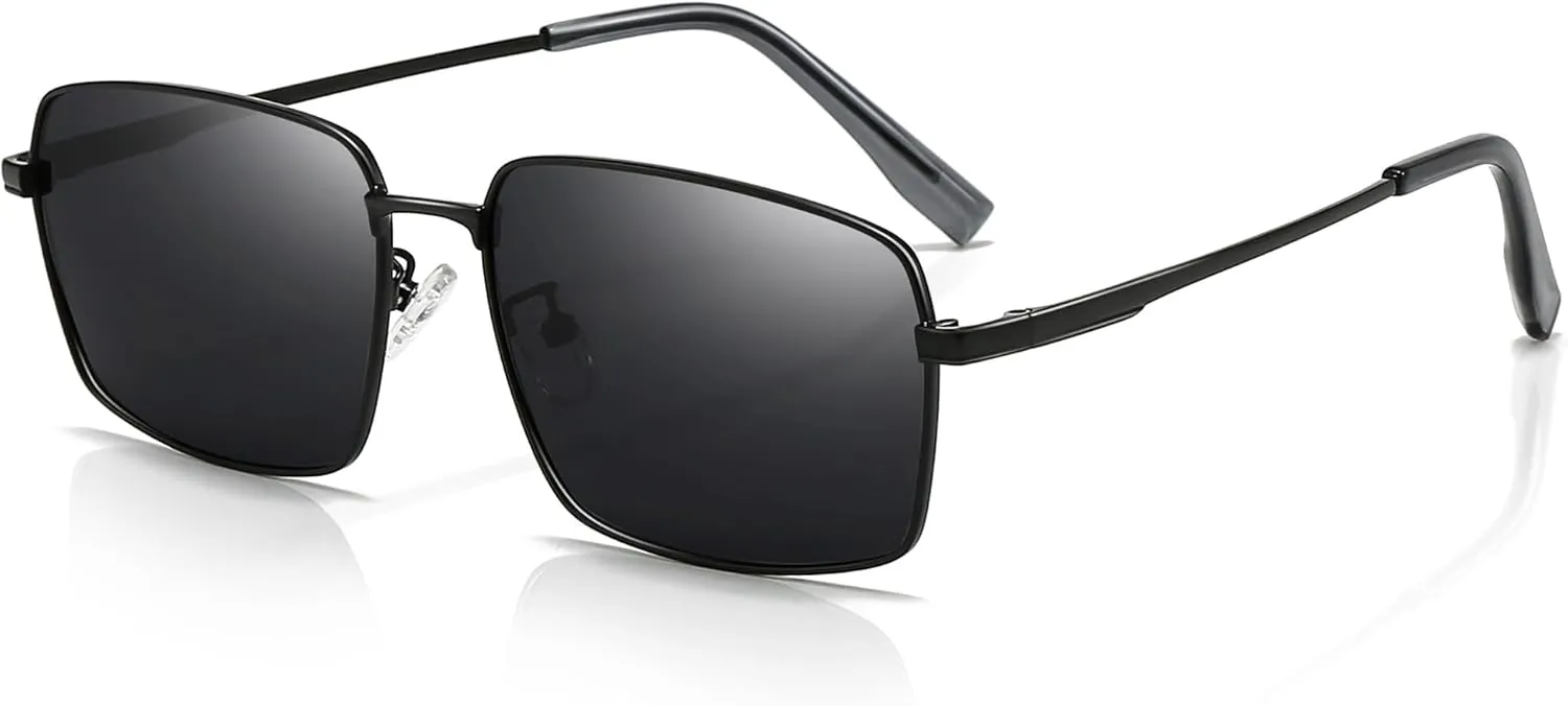SUNGAIT Flat Top Square Sunglasses Men Retro Polarized Men's Eyewear Shades Wide Face Driving Sun Glasses UV400