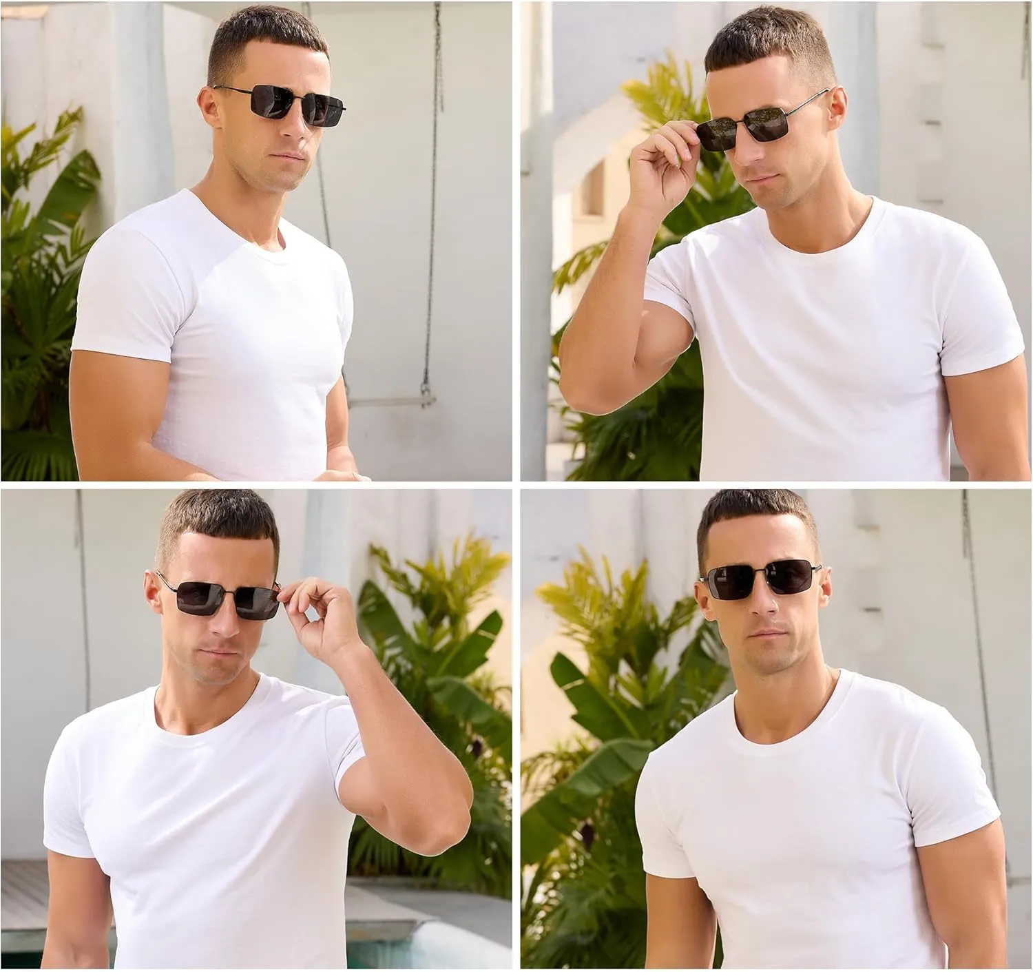 SUNGAIT Flat Top Square Sunglasses Men Retro Polarized Men's Eyewear Shades Wide Face Driving Sun Glasses UV400