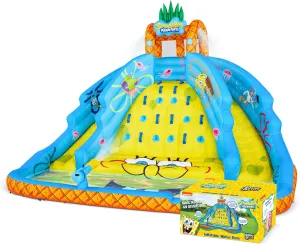 Sunny & Fun SpongeBob Ultra Climber Inflatable Water Slide Park – Heavy-Duty for Outdoor Fun - Climbing Wall, Two Slides & Splash Pool – Easy to Set Up & Inflate with Included Air Pump & Carrying Case