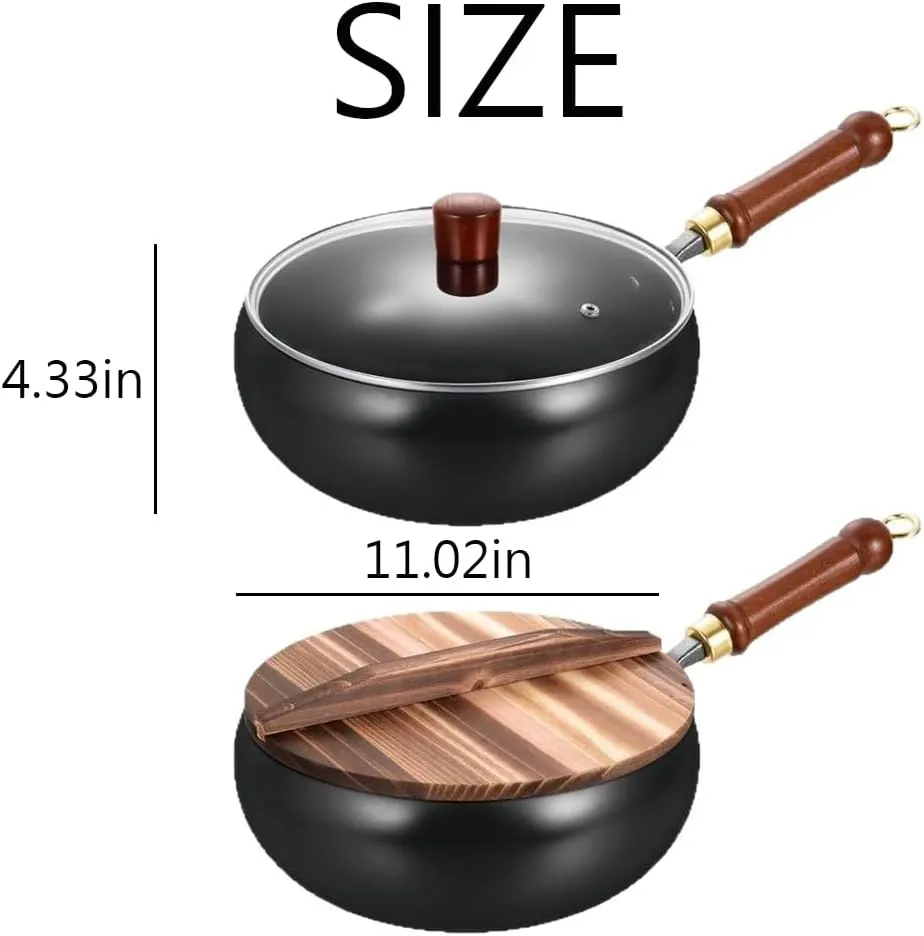 Suntuup Japanese Iron Pan, Uncoated Iron Pan with Anti-Scalding Wooden Handle, Suntup Frying Pans, Suntup Cooking Pot, Fry, Boil, Simmer, Stew, 4 in 1, for Cooker Gas (Hammer Pattern-A-9.45in)