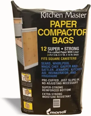 Super Strong Compactor Bags (12 Pack) | Precuffed, Garbage Compactor Bags, Kitchen Bags, Hardware for Kitchen, Paper Trash Compactor Bags, Kitchen Essential, Paper & Plastic Lined Bags