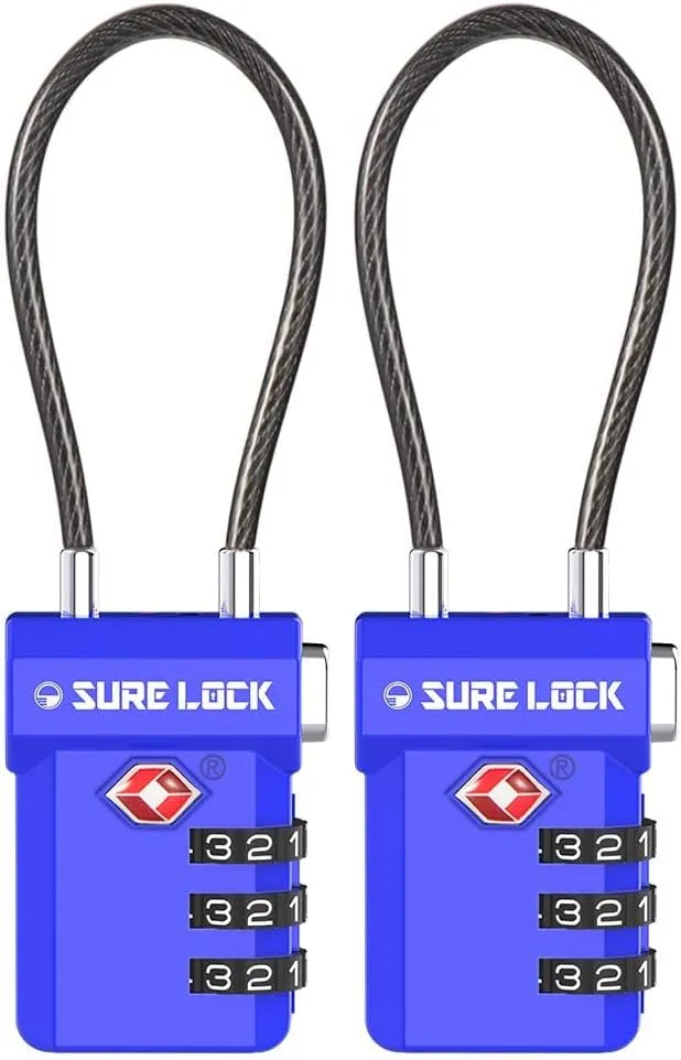 SURE LOCK TSA Approved 3-Digit Combination Luggage Locks – Open Alert Indicator, Re-settable Code with Zinc Alloy Body, Easy-Read Dials for Suitcase, Backpack, Gym Locker & Toolbox (Multiple Colors)