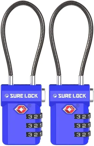 SURE LOCK TSA Approved 3-Digit Combination Luggage Locks – Open Alert Indicator, Re-settable Code with Zinc Alloy Body, Easy-Read Dials for Suitcase, Backpack, Gym Locker & Toolbox (Multiple Colors)