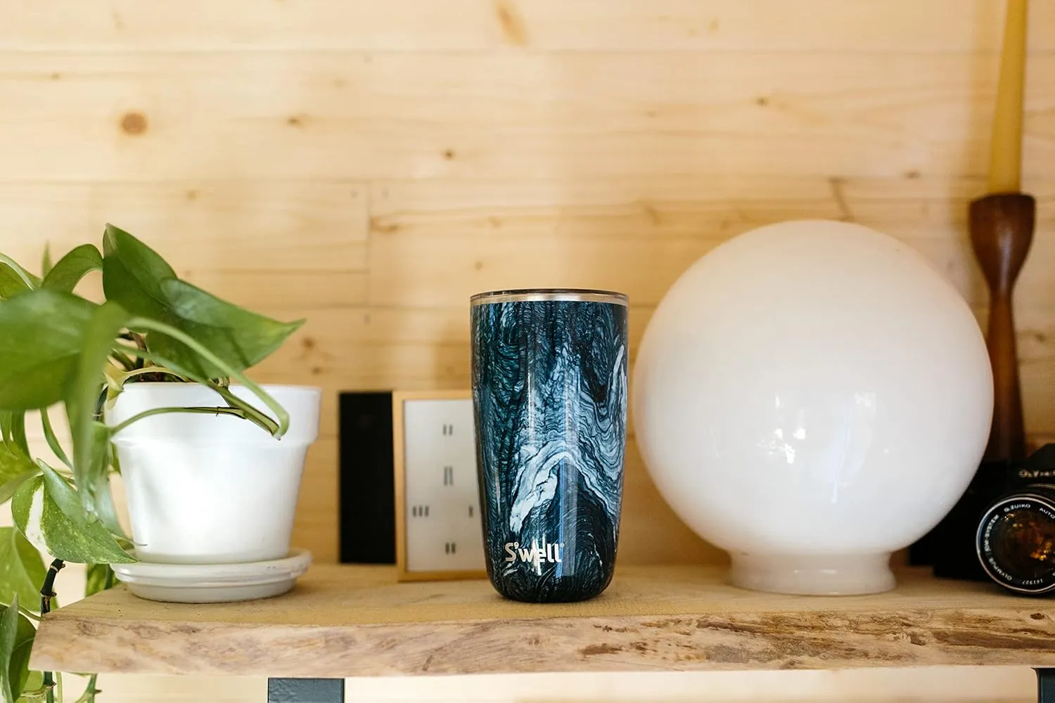 S'well Stainless Steel Tumbler with Slide-Open Lid, 18oz, Azurite Marble, Triple Layered Vacuum Insulated Containers Keeps Drinks Cold for 12 Hours and Hot for 4, BPA Free