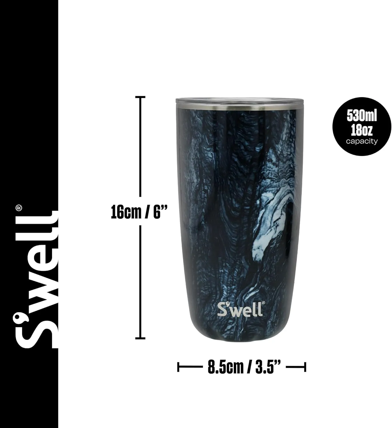 S'well Stainless Steel Tumbler with Slide-Open Lid, 18oz, Azurite Marble, Triple Layered Vacuum Insulated Containers Keeps Drinks Cold for 12 Hours and Hot for 4, BPA Free