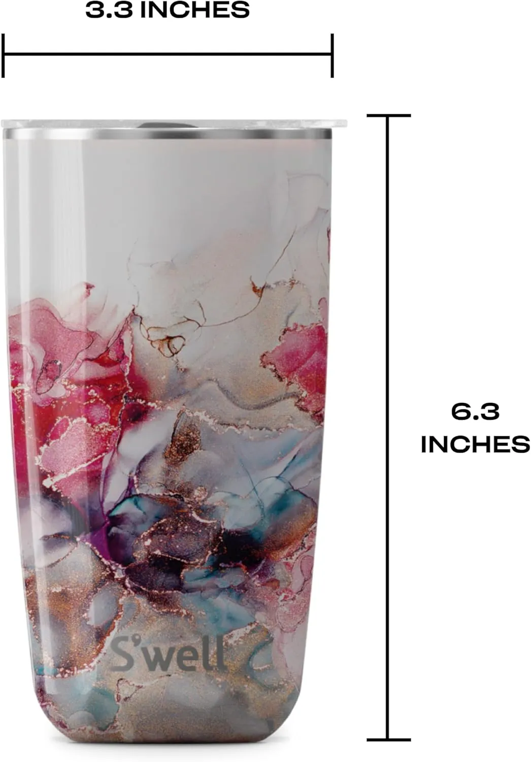 S'well Stainless Steel Tumbler with Slide-Open Lid, 18oz, Rose Marble, Triple Layered Vacuum Insulated Containers Keeps Drinks Cold for 12 Hours and Hot for 4, BPA Free