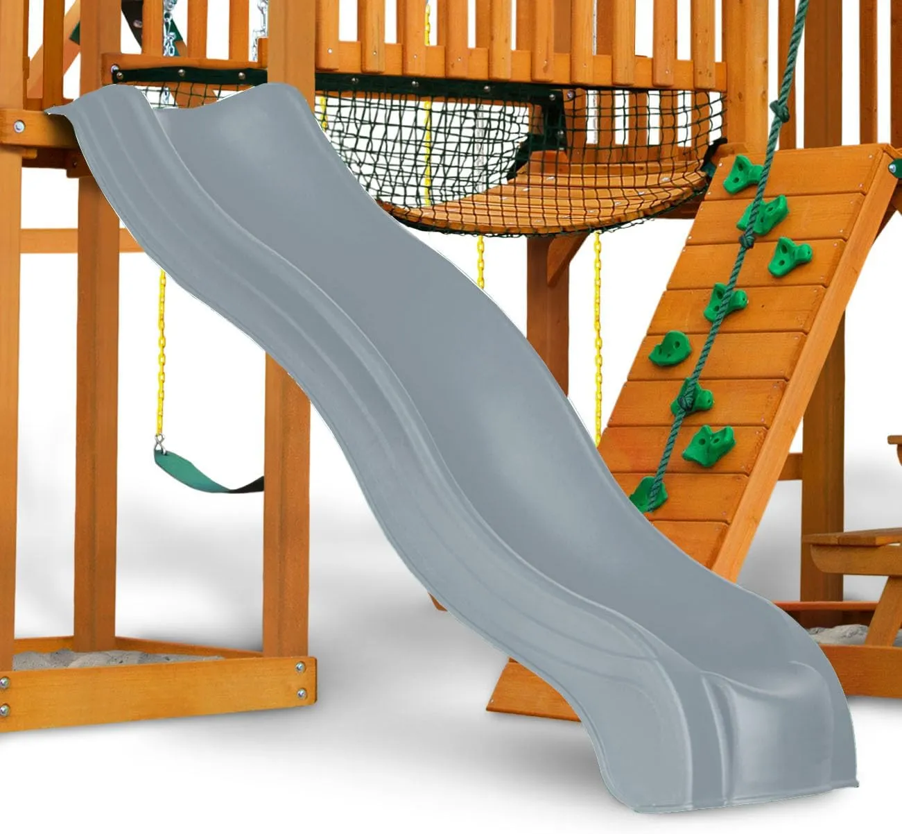 Swing-N-Slide 8' Alpine Wave Slide Plastic Slide Attachment for 4 Foot Deck Heights- for Outdoor Swing Sets and playhouses, Gray