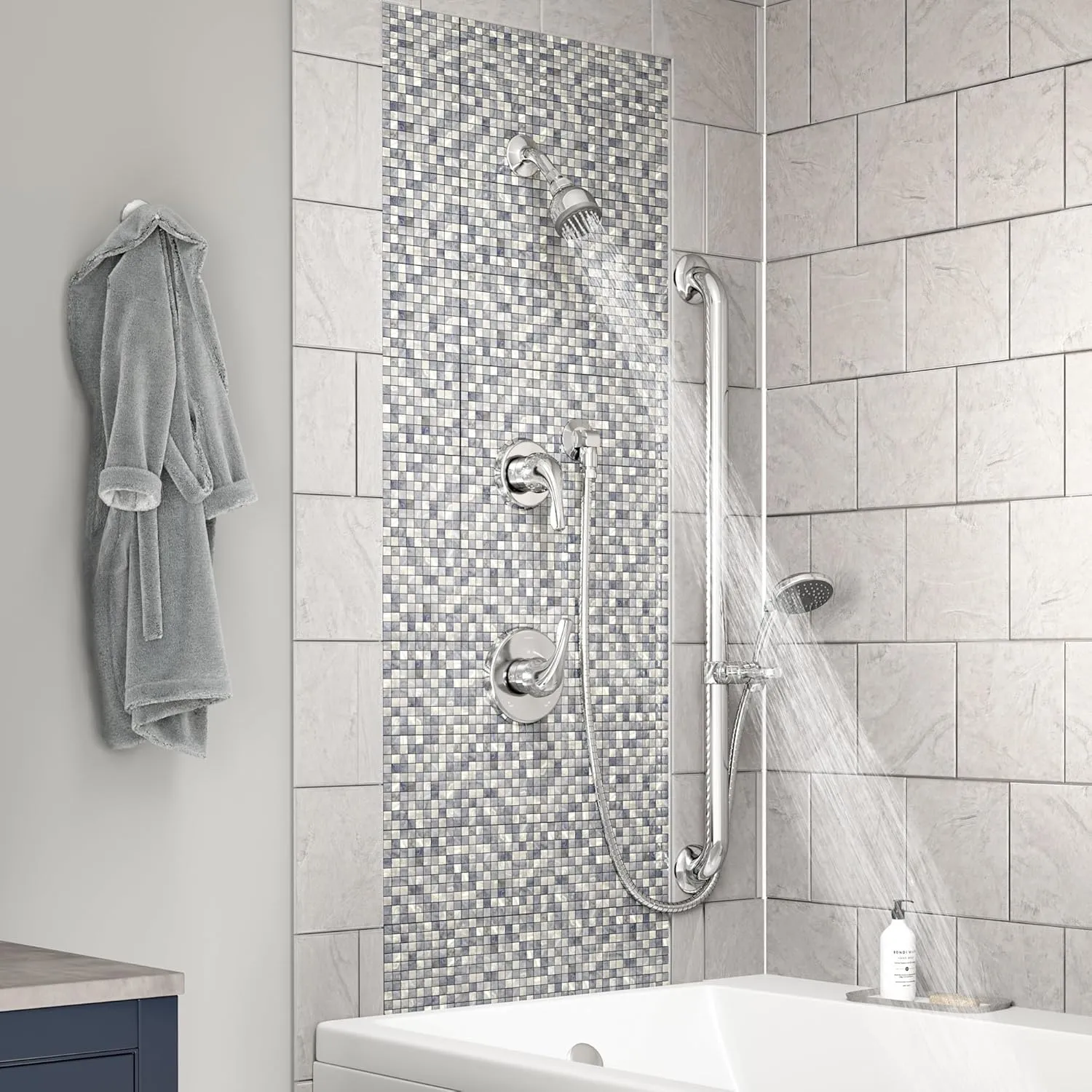 Symmons 9605-PLR-1.5-TRM-STN Origins 2-Handle 1-Spray Shower Trim with 1-Spray Hand Shower in Satin Nickel (Valves Not Included)