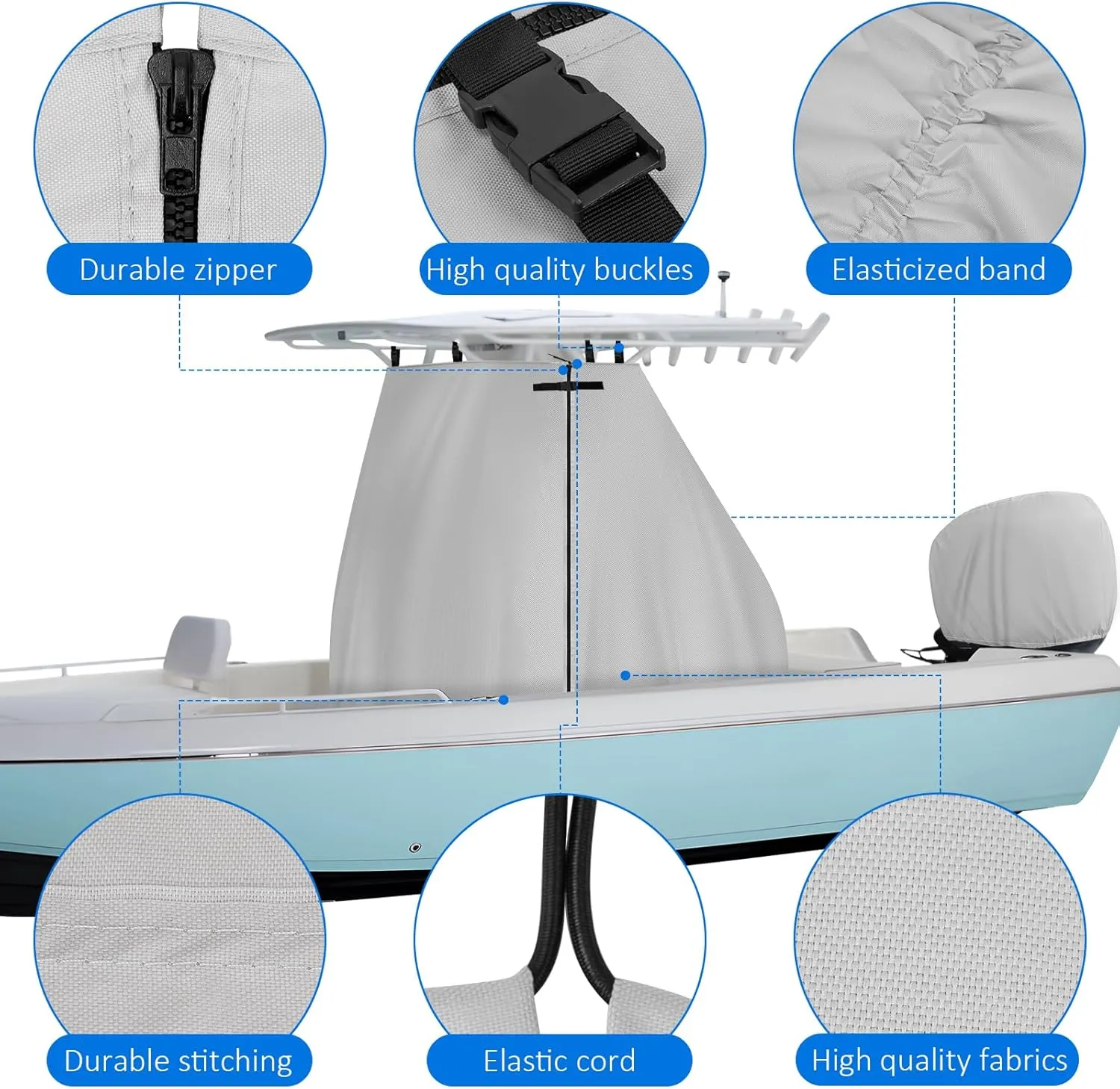 T-Top Center Console Boat Cover, Heavy Duty 600D Waterproof T Top Console Cover with Motor Cover, UV Resistant Polyester T-Top Boat Cover, Gray(69" L x 47" W x 72" H)