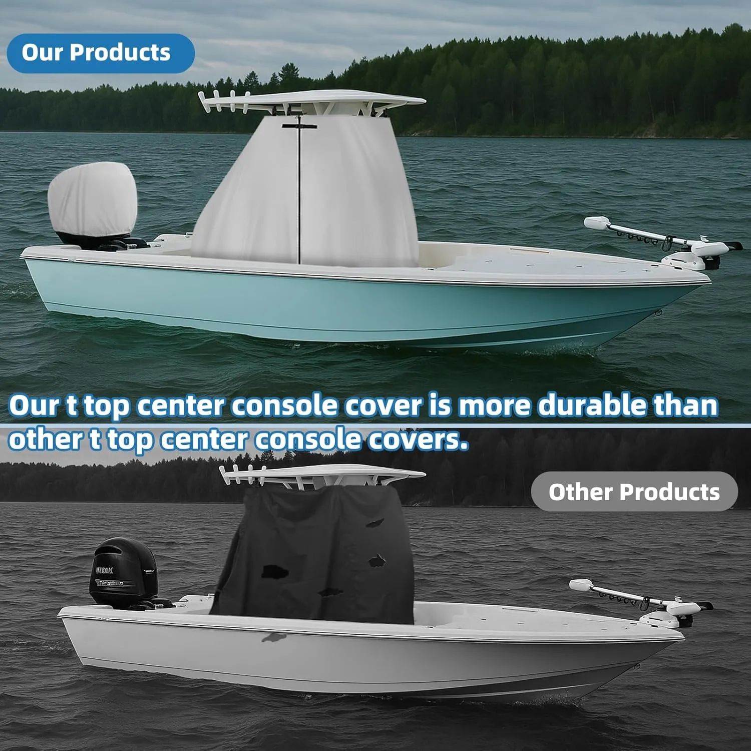 T-Top Center Console Boat Cover, Heavy Duty 600D Waterproof T Top Console Cover with Motor Cover, UV Resistant Polyester T-Top Boat Cover, Gray(69" L x 47" W x 72" H)