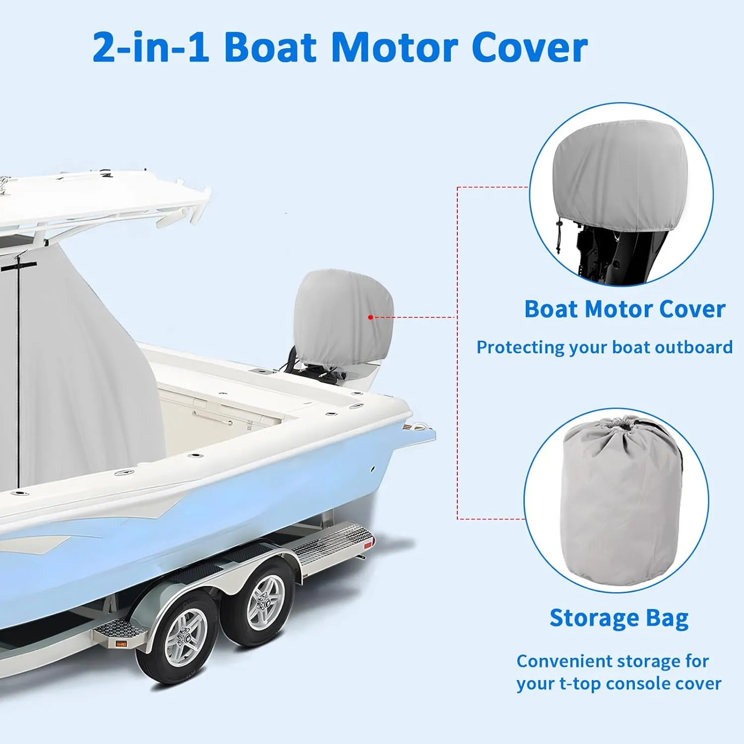 T-Top Center Console Boat Cover, Heavy Duty 600D Waterproof T Top Console Cover with Motor Cover, UV Resistant Polyester T-Top Boat Cover, Gray(69" L x 47" W x 72" H)